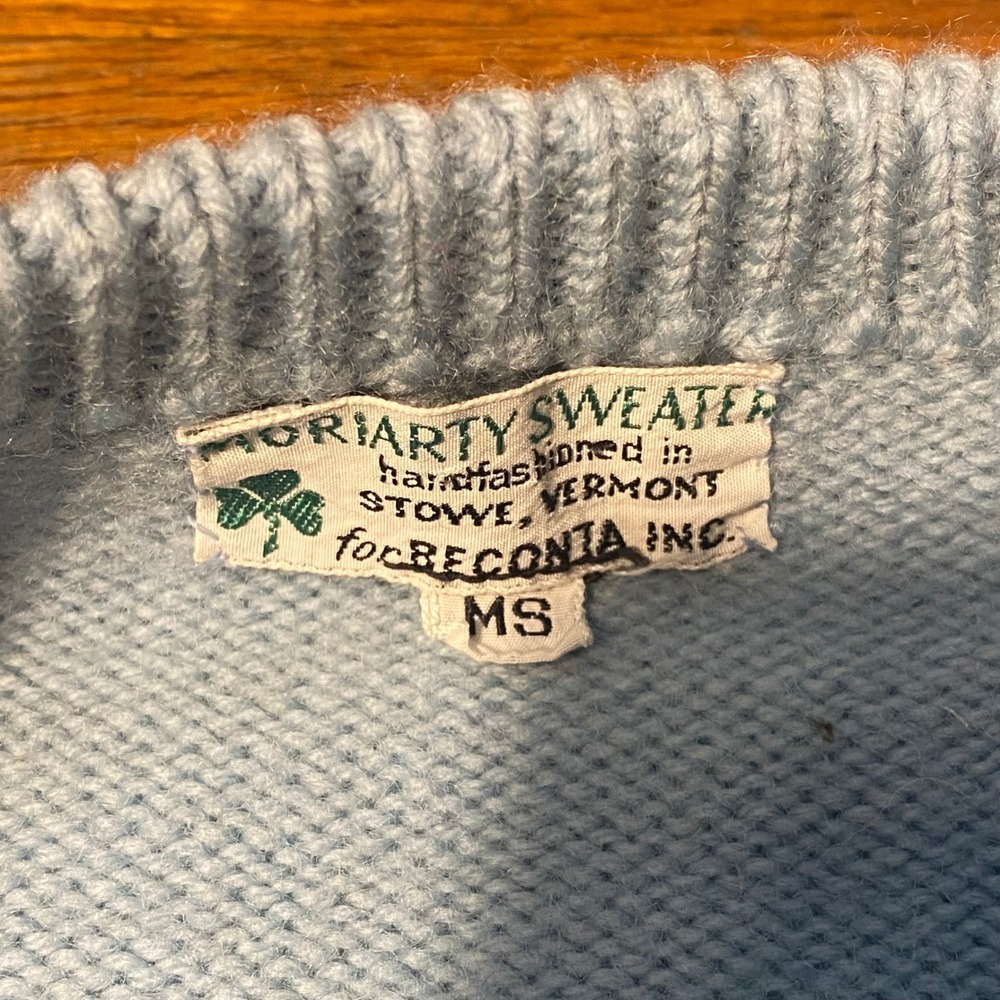 Moriarty Sweater Stowe Vermont Vintage Wool Striped Knit Pullover Blue Mens S - Picture 3 of 6